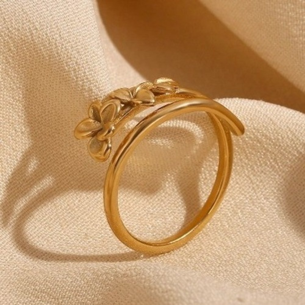 Gold Tone Flower Ring Stainless‎ Steel Adjustable Open Ring Women